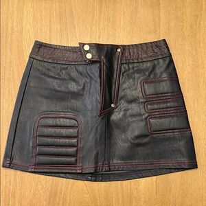 Black Motorcycle Leather Skirt with Red Stitching